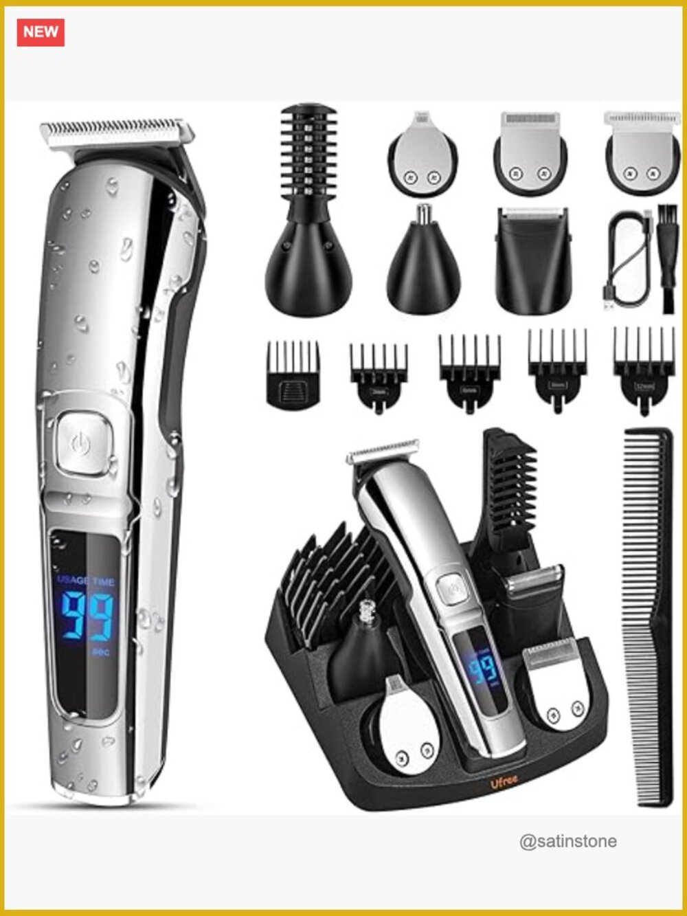 Waterproof Beard Trimmer For Men, Electric Razor Grooming Kit, 6 Heads